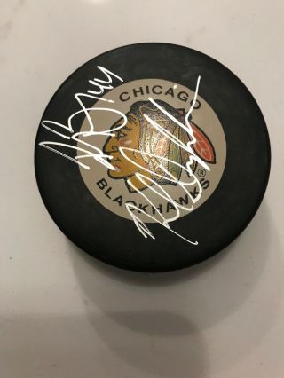 Rob Brown And Karl Dykhuis Autographed Puck - Chicago Blackhawks