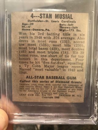 1948 1949 Leaf Stan Musial Rookie 4 BVG 2 Good Looks Better Than Grade 6