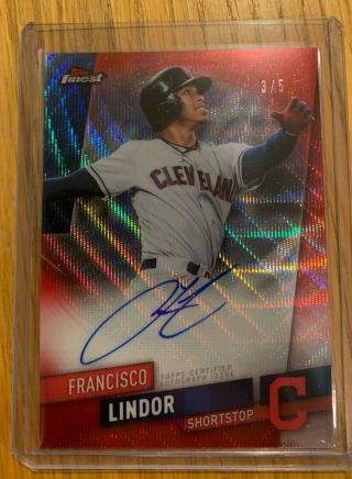 2019 Topps Finest Red Wave Francisco Lindor Refractor Auto 3/5
