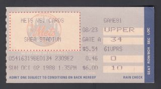 York Mets Vs Stl Cardinals Oct 2 1988 Ticket Stub Shea Stadium Season Final
