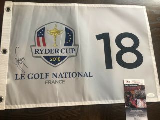 Justin Rose Signed 2018 Ryder Cup Flag Masters Us Open Pga Golf Jsa Certified