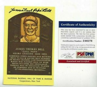 James Cool Papa Bell Autographed Negro League Baseball Hof Plaque Postcard Psa