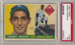 Sandy Koufax 1955 Topps 123 Rc Rookie Card Brooklyn Dodgers Psa 1 Pr