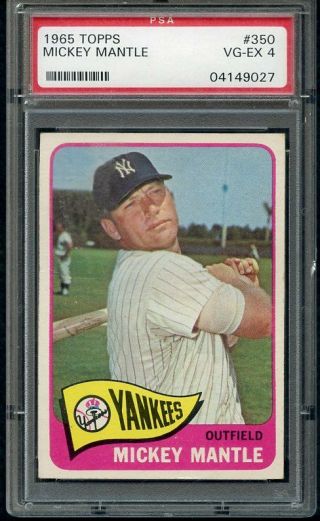 1965 Topps 350 Mickey Mantle Yankees Psa 4 Vg - Ex 368641 (kycards)