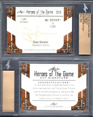 Bgs 2018 Leaf Heroes Of The Game Autograph Signed Tony Gwynn Hof Padres G00 2254