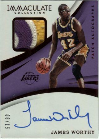 2016 - 17 James Worthy Panini Immaculate Lakers Patch Auto (8/15) Ruby Red