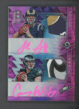 2016 Spectra Neon Pink Carson Wentz Jared Goff Rpa Rc Dual Logo Patch Auto /5