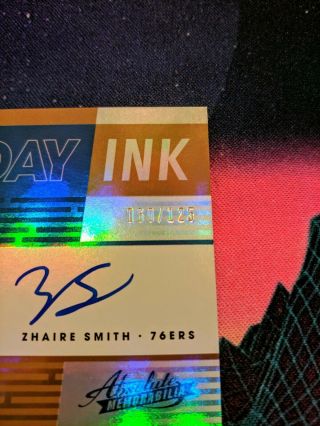 2018 - 19 Absolute Memorabilia Draft Day Ink Zhaire Smith 60/125 Level 1 76ers 2