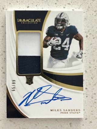 Miles Sanders Auto Jersey Logo Patch Rc /99 2019 Panini Immaculate Rpa Eagles