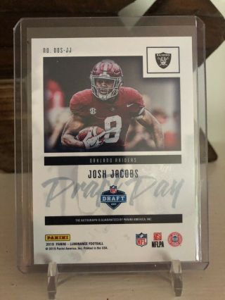 JOSH JACOBS 2019 PANINI LUMINANCE DRAFT DAY ROOKIE AUTO GOLD INK d /25 Or Less 2