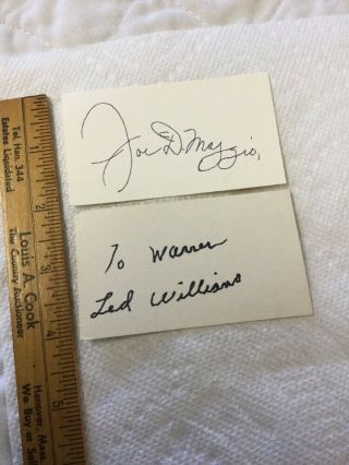 Ted Williams & Joe Dimaggio Hand Signed Autograph Cards Signatures Hof