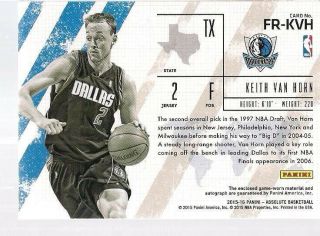 Keith Van Horn 2015 - 16 Absolute Basketball Three Color Patch Auto /25 BM599 2