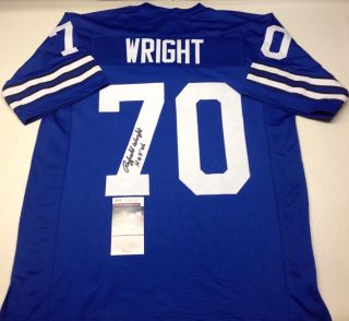 Dallas Cowboys Rayfield Wright Signed Blue Custom Jersey " Hof 06 " W/jsa