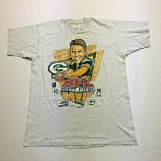 Vintage 90s Green Bay Packers Brett Favre Nfl Mvp 1995 Gray T Shirt Football Xl