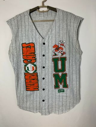 Vintage Rah Rah University Of Miami Hurricanes Large Retro Button Up Jersey Vest