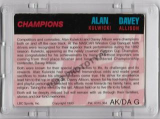 1992 DAVEY ALLISON & ALAN KULWICKI: 24kt GOLD ACTION PACKED CARD AK/DA G 2
