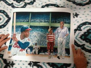 Signed Mutope Johnson Lithgraph Signed By Hank Aaron