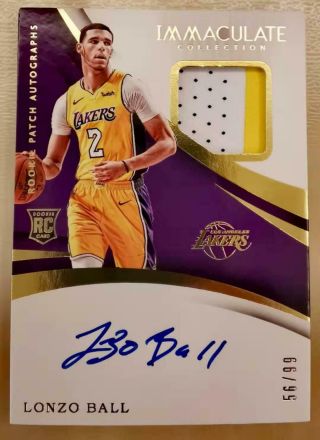 2017 - 18 Immaculate Lonzo Ball Rc Rookie 2 Color Patch Auto Rpa 56/99 Lakers