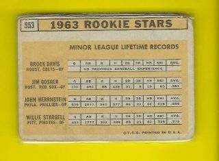 1963 Topps Willie Stargell Pittsburgh Pirates RC 553 ⭐️ 2