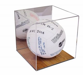 Volleyball Full Size Acrylic Display Case With Wood Floor & Mirror (a008 - Mwb)