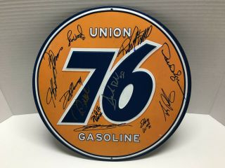 Union 76 Autographed Metal Sign 12 Nascar Drivers Gordon Penske Childress Roush