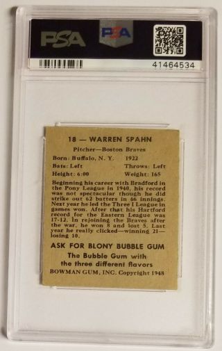 1948 Bowman 18 Warren Spahn RC PSA 5 Ex Atlanta Braves HOF Set Break 2