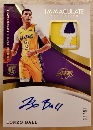 2017 - 18 Immaculate Lonzo Ball Rc Rookie 3 Color Sick Patch Auto Rpa 38/99