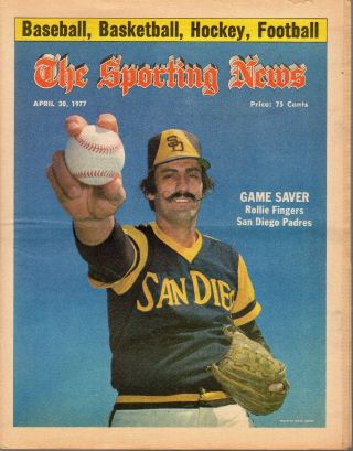 The Sporting News Baseball Newspaper,  4/30/77,  Rollie Fingers,  San Diego Padres Gd