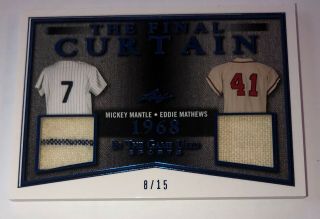 2019 Leaf Itg Game Mickey Mantle Eddie Mathews Dual Jersey Card D 8/15
