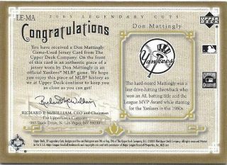 2005 SP Legendary Cuts DON MATTINGLY NY Yankees Legendary Lineage Jersey 2