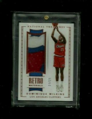 Dominique Wilkins National Treasures Retro Materials Patch 21/25 Jersey 1/1?
