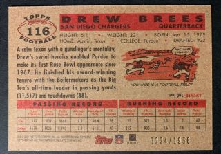 Drew Brees 2001 Topps Heritage Rookie Card Yellow SP /1956 2