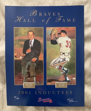 Ernie Johnson Lew Burdette Autographed Braves Hall Of Fame Lithograph Milwaukee