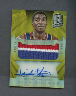 2014 - 15 Spectra Gold Spectacular Isiah Thomas Pistons Patch Auto 01/10
