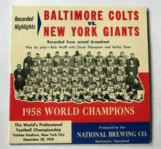 Vintage 1958 Baltimore Colts Nfl Football Championship Game 45 Rpm Bohemian Beer