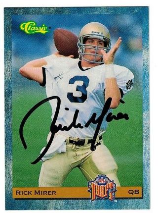 1993 Classic Rick Mirer Notre Dame Seahawks Rookie Signed Nfl Rookie Card