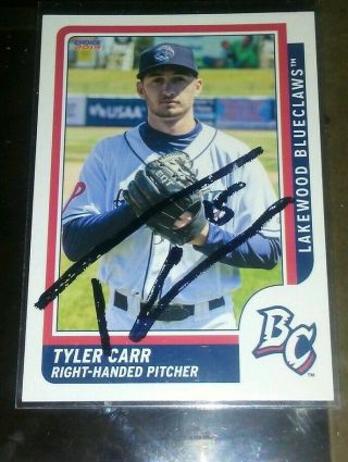 Tyler Carr Autograph 2019 Lakewood Blueclaws Team Card Phillies Rookie