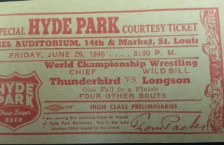 Vintage 19545 Hyde Park Wrestling Tickets Chief Thunderbird Wild Bill Longson 3