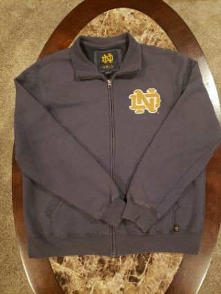 Notre Dame Gold Blue Zip Up Sweater With Back Logo Size Large