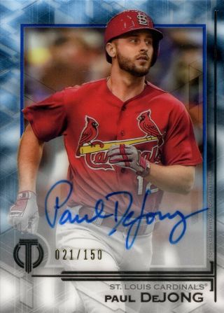 Paul Dejong 2019 Topps Tribute On - Card Signed Auto Sp Blue 21/150 Cardinals