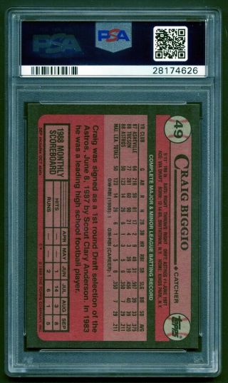 1989 Topps 49 Craig Biggio RC Rookie Card PSA 9 Houston Astros Hall of Fame 2