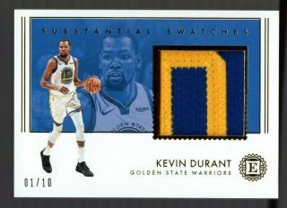 Kevin Durant 2018 - 19 Panini Encased Nameplate Patch 1/10 Game - Worn Warriors