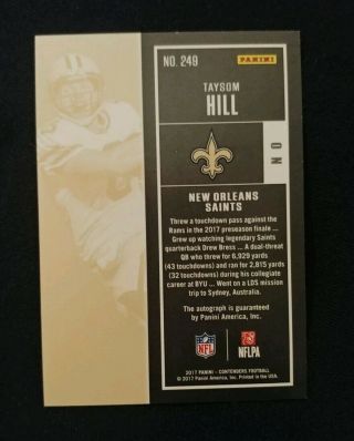2017 Contenders TAYSOM HILL AUTO RC ROOKIE PLAYOFF /99 HOT PROSPECT 2