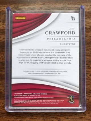 2018 Panini Immaculate JP Crawford Rookie NUMBER PATCH Autograph SP /99 RC Auto 2