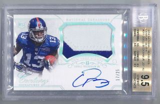 2014 National Treasures 311 Odell Beckham Jr.  Rookie Patch Auto /25 Bgs 9.  5 Rpa