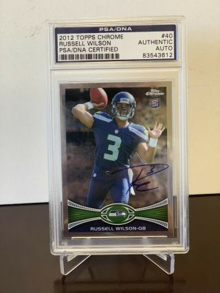 2012 Topps Chrome Russell Wilson Rc Auto Psa/ Dna Certified Authentic