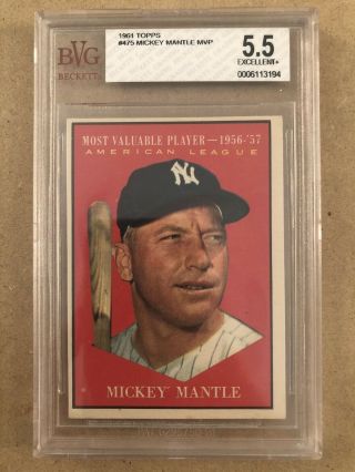 1961 Topps Mickey Mantle York Yankees 475 Baseball Card Beckett Bvg 5.  5