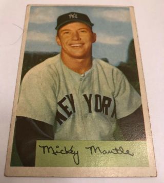 1954 Bowman Mickey Mantle Card 65 York Yankees No Creases Hof
