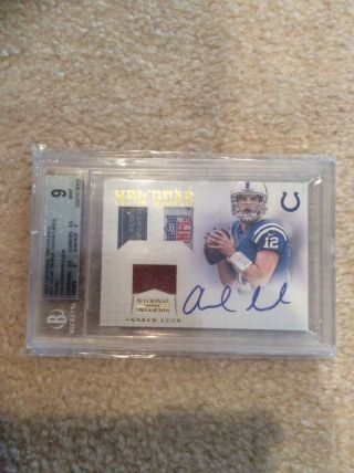 2012 Andrew Luck National Treasures Auto Nfl Gear Rc Bgs 9 10 Logo Prime Shield