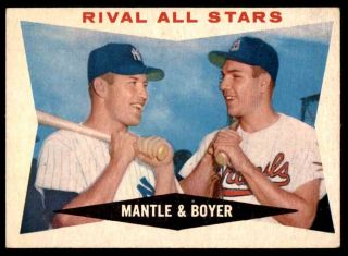 1960 Topps 160 Rival All Stars Mantle Boyer Ex To Ex,